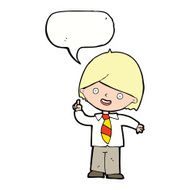 cartoon school boy answering question with speech bubble N43