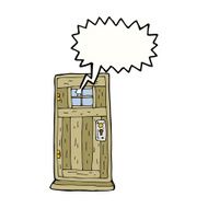 cartoon old wood door with speech bubble