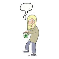 cartoon hippie man with bag of weed speech bubble N8