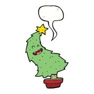 cartoon dancing christmas tree with speech bubble N17