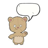 cartoon little teddy bear waving with speech bubble