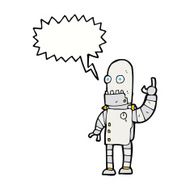 cartoon waving robot with speech bubble N19