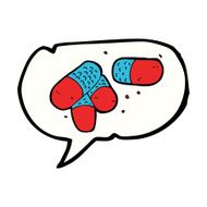 cartoon painkillers with speech bubble