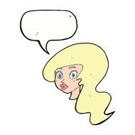 cartoon pretty female face with speech bubble N88