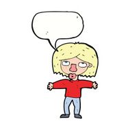 cartoon girl looking upwards with speech bubble N9