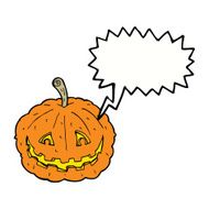 cartoon grinning pumpkin with speech bubble N9