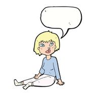 cartoon woman sitting on floor with speech bubble N9