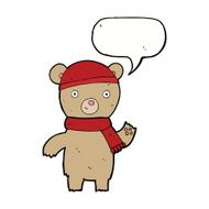 cartoon waving teddy bear with speech bubble N10