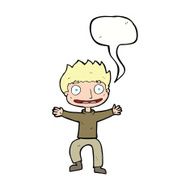 cartoon grinning boy with speech bubble N9