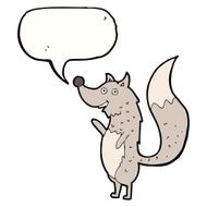 cartoon waving wolf with speech bubble N13