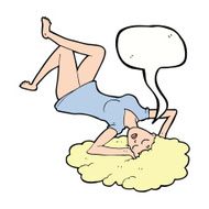 cartoon woman lying on floor with speech bubble N18