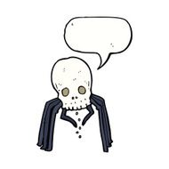 cartoon spooky skull spider with speech bubble N9