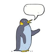 cartoon penguin waving with speech bubble N4