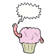 cartoon worm in cupcake with speech bubble N9