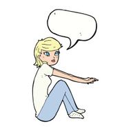 cartoon pretty girl sitting with speech bubble N9