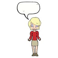 cartoon happy woman shrugging shoulders with speech bubble N18
