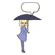 cartoon woman with umbrella speech bubble N9