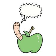 cartoon apple with worm speech bubble N43