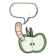 cartoon apple with worm speech bubble N44