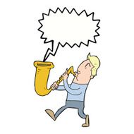 cartoon man blowing saxophone with speech bubble N4