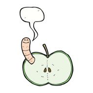 cartoon apple with worm speech bubble N45
