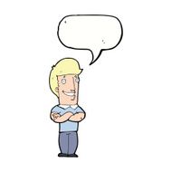 cartoon man with folded arms grinning speech bubble N9