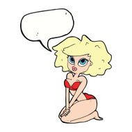 cartoon woman wearing bikini with speech bubble N9