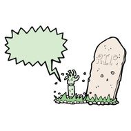 cartoon zombie rising from grave with speech bubble N12