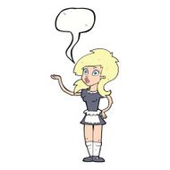cartoon pretty waitress with speech bubble N8