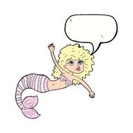 cartoon pretty mermaid waving with speech bubble N9