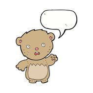 cartoon worried teddy bear with speech bubble