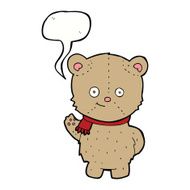 cartoon waving teddy bear with speech bubble N14