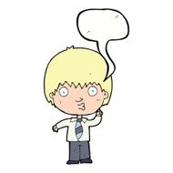 cartoon school boy answering question with speech bubble N44