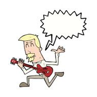 cartoon man playing electric guitar with speech bubble N15