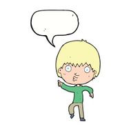 cartoon impressed boy pointing with speech bubble N9
