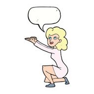 cartoon woman presentation gesture with speech bubble N9