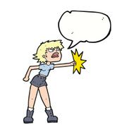 cartoon woman punching with speech bubble N9