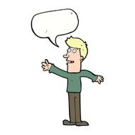 cartoon man reaching with speech bubble N9