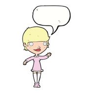 cartoon waving woman with speech bubble N135