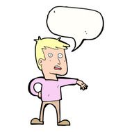 cartoon man making camp gesture with speech bubble N26