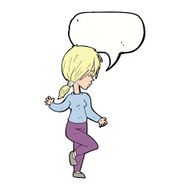 cartoon girl dancing with speech bubble N9