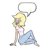 cartoon pretty woman looking happy with speech bubble N8