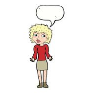 cartoon woman shrugging shoulders with speech bubble N448