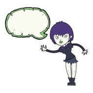 cartoon vampire girl welcoming with speech bubble N9