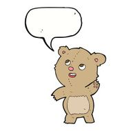 cartoon cute waving teddy bear with speech bubble