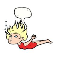 cartoon woman swimming underwater with speech bubble N9
