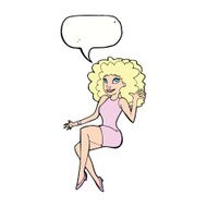 cartoon sitting woman waving with speech bubble N8