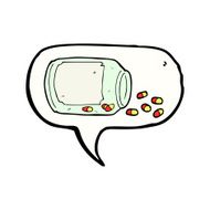 cartoon jar of pills with speech bubble