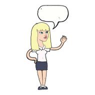 cartoon pretty woman waving with speech bubble N79