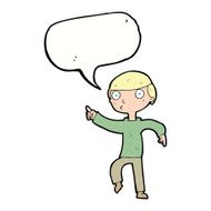 cartoon boy pointing with speech bubble N26